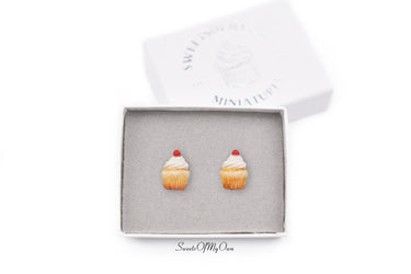 White Cupcakes with a Cherry - Stud Earrings